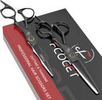 Fcoget professional barber hair scissors thinning shears kit front view showing straight and texturizing blades
