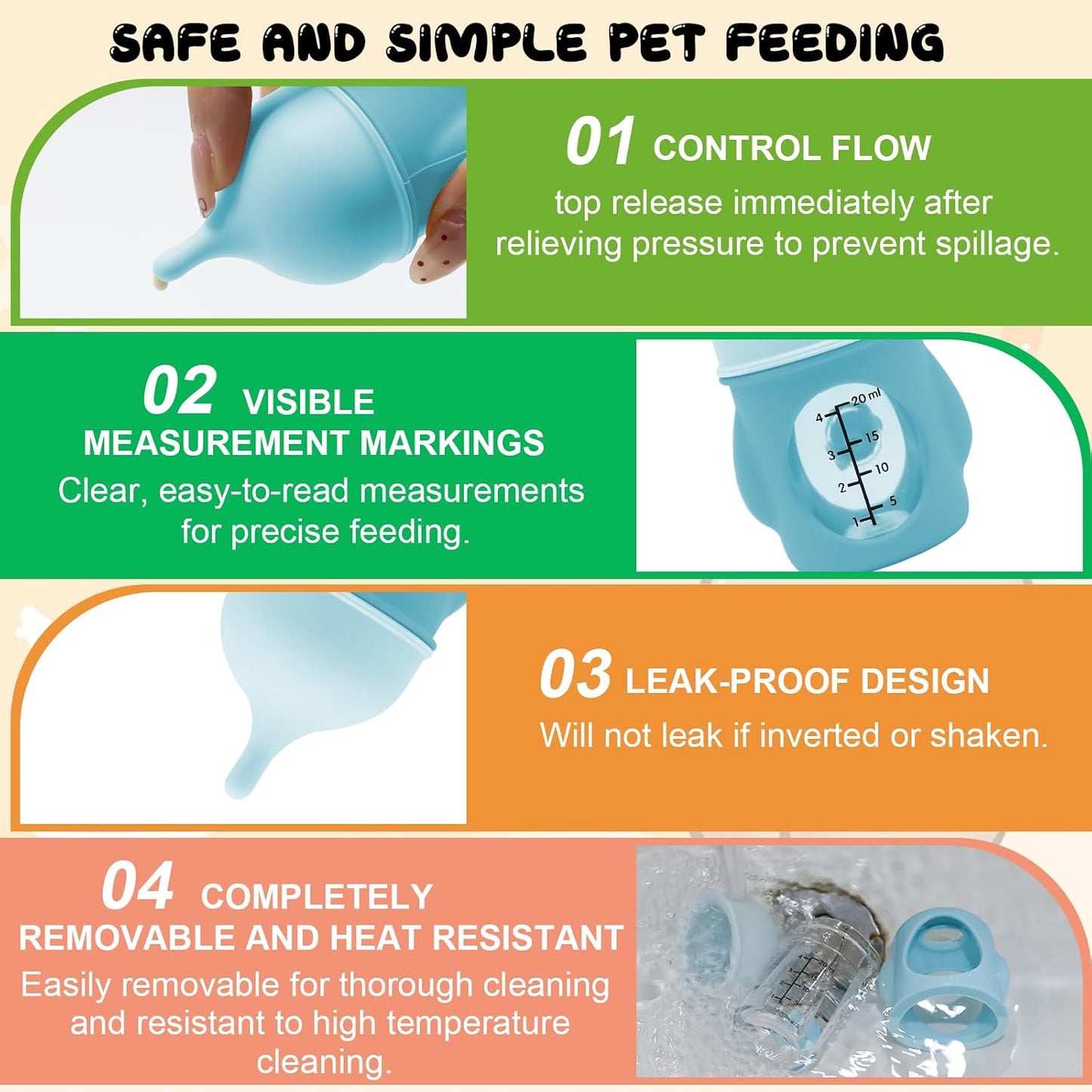 Holdes blue silicone pet nursing bottle safe for toothless newborn pets.