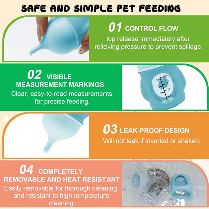 Holdes blue silicone pet nursing bottle safe for toothless newborn pets.