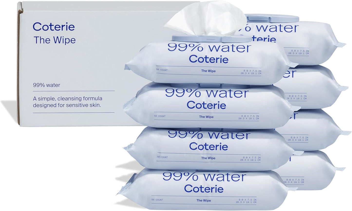 Coterie Baby Wipes, 8 Pack, 448 Count, Unscented Wipes, 99% Purified Water, Plastic-Free & Plant-Derived Fibers, Fragrance Free Hypoallergenic Sensitive Skin Baby Essentials, Clean Ingredients - Image 1