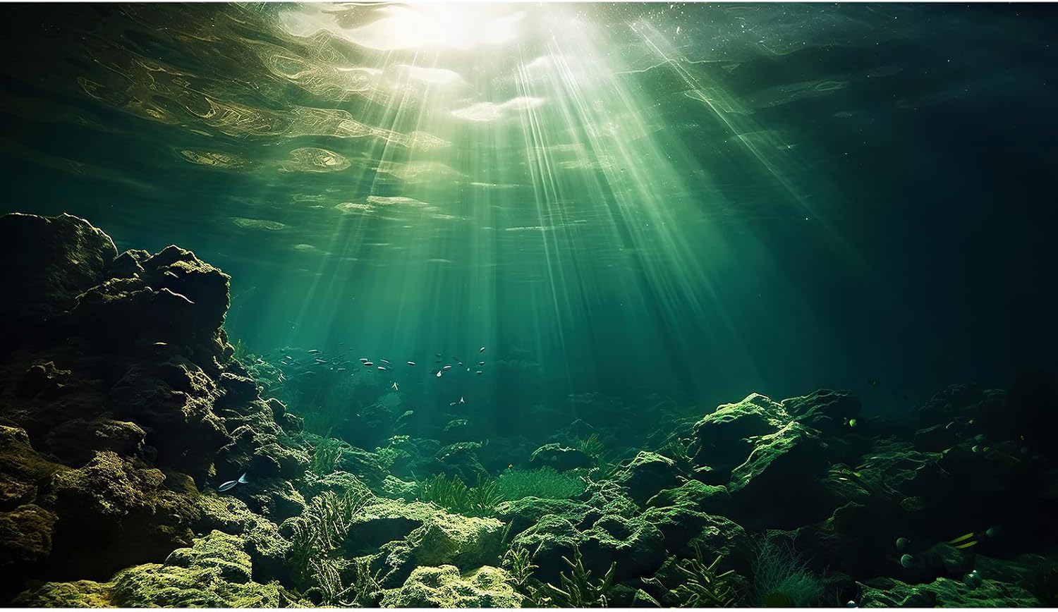 Underwater Fish Tank Background Under The Sea Cave Style Aquarium Background Ocean Floor Cave Sunlight Fish Tank Backdrop Tropical Fish Aquarium Terrarium Backgrounds Decorations 48x20in - Image 15