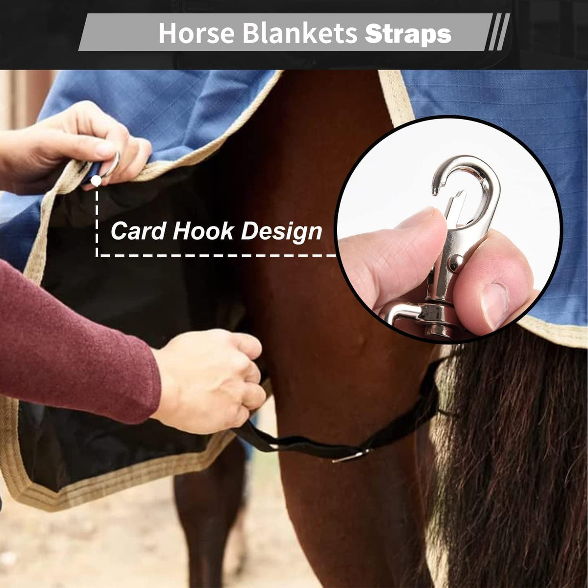 Detail of the rust resistant electrophoretic coated metal buckle on the adjustable horse rug strap