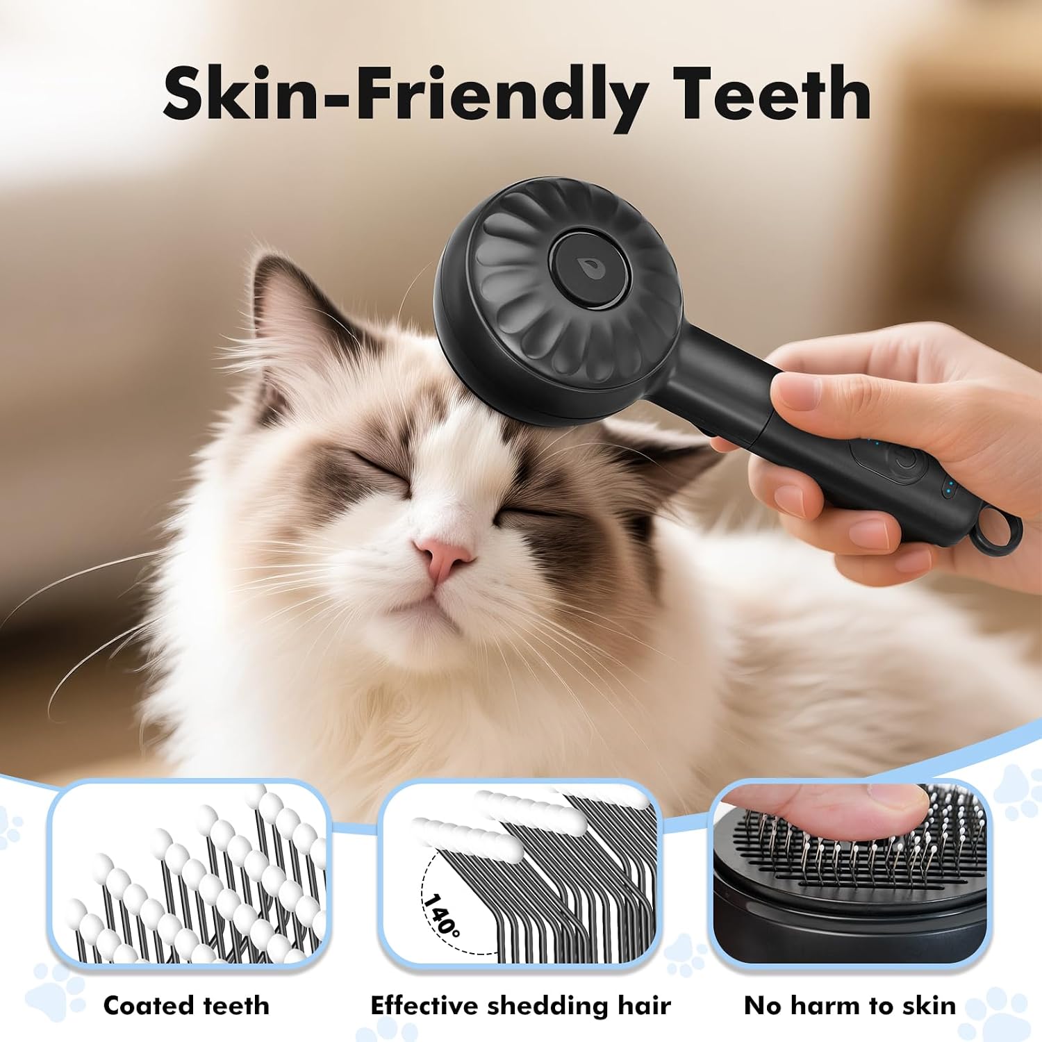 Waterproof water inlet on the LACOKI cat brush being filled under a tap.