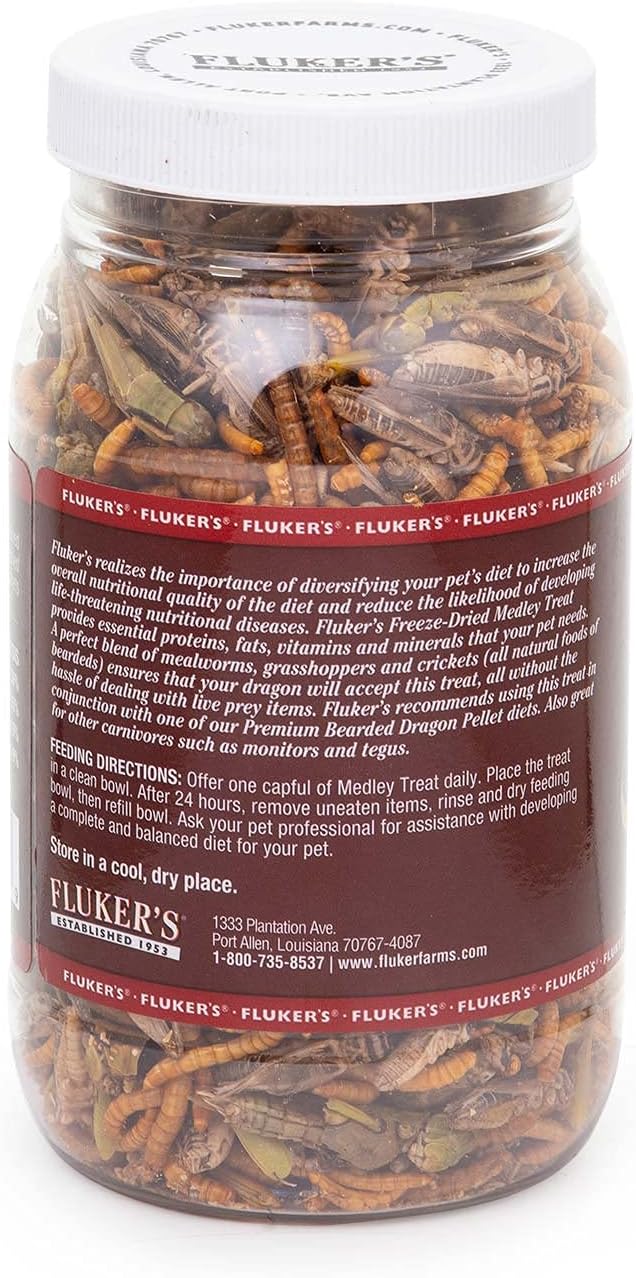 Fluker's reptile treat mealworms and crickets label