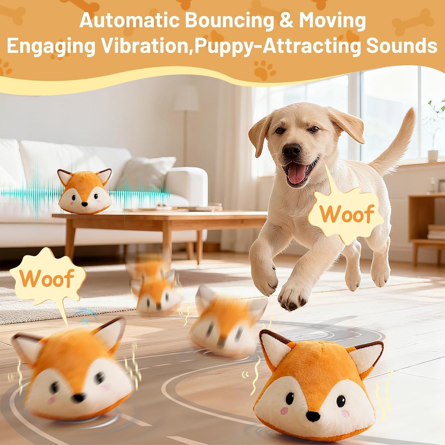 Side view of VYsTN motion-activated dog toy in fox design