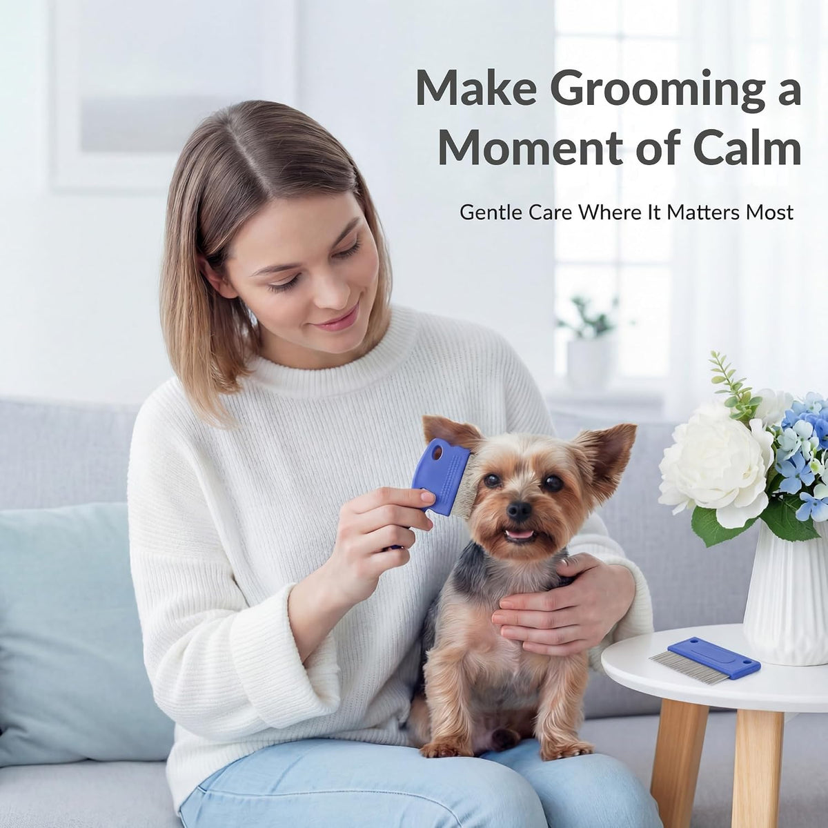 Compact pack of two tear stain combs ideal for travel and home pet grooming kits.