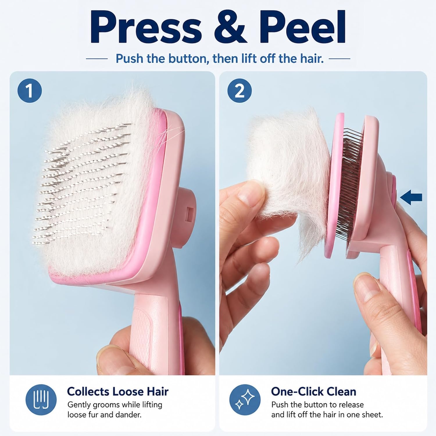 Self-Cleaning Cat Shedding Grooming Brush for Small Dog Pet Short Hair Remover Set Reusable Lint Removal Tool Carpet Scraper for Clothes Couch Bedding Furniture Car Pink - Image 11