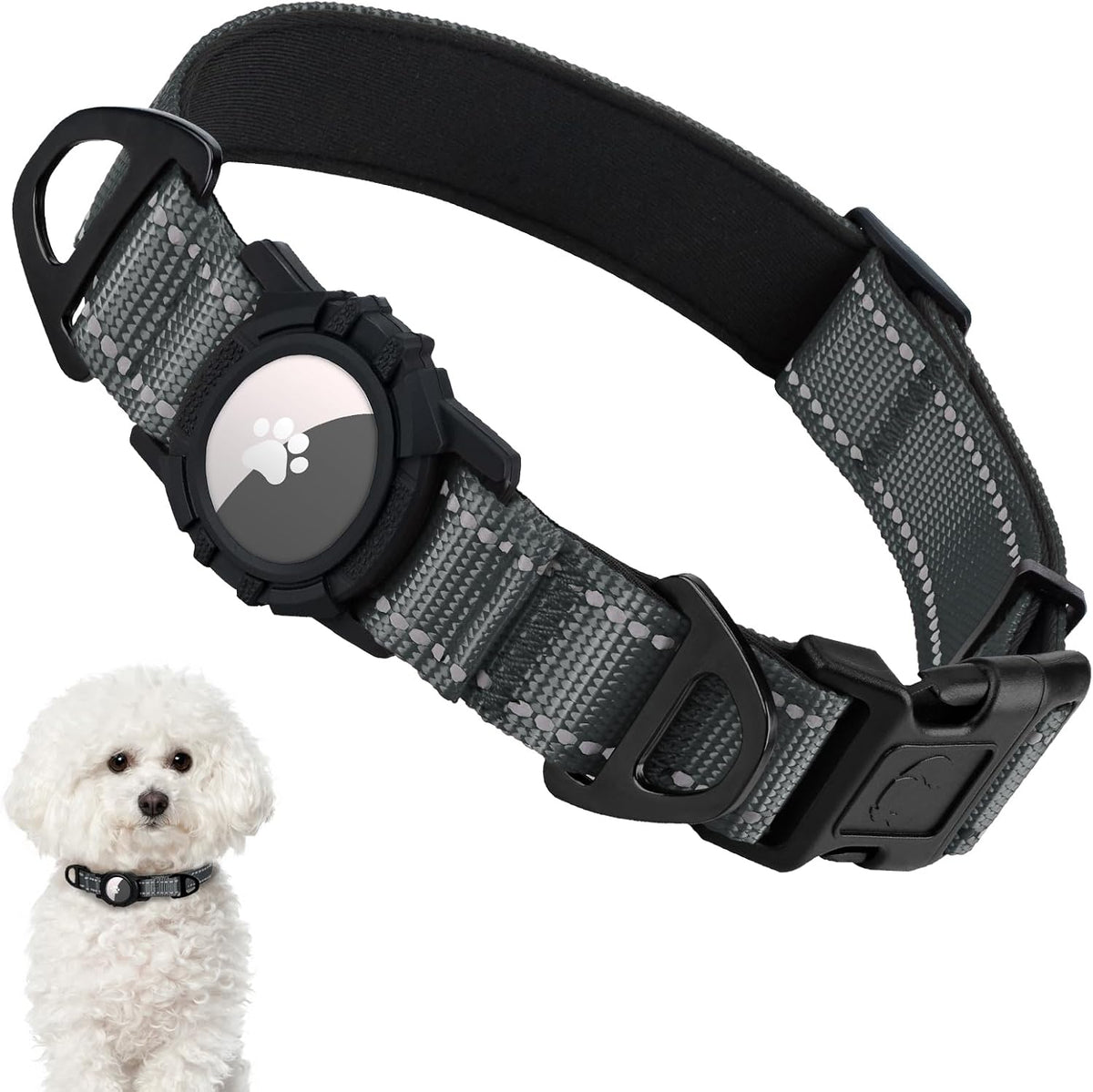 Taglory Reflective AirTag Dog Collar with Waterproof Airtag Holder, Dual D-Rings, Durable Safety Buckle, Adjustable Soft Padded for Medium Dogs Night Walking, Outdoor Tracking, Purple, M - Image 11