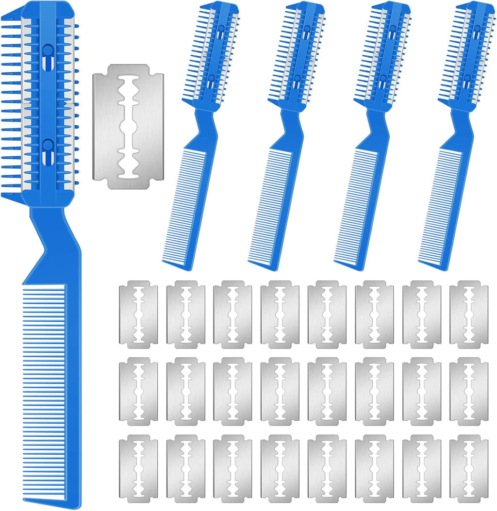 Yinkin 5 Pieces Pet Razor Comb blue grooming kit front view for professional home pet trimming