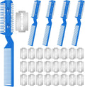 Yinkin 5 Pieces Pet Razor Comb blue grooming kit front view for professional home pet trimming