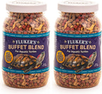 Fluker's turtle food jar displayed with feeding guide