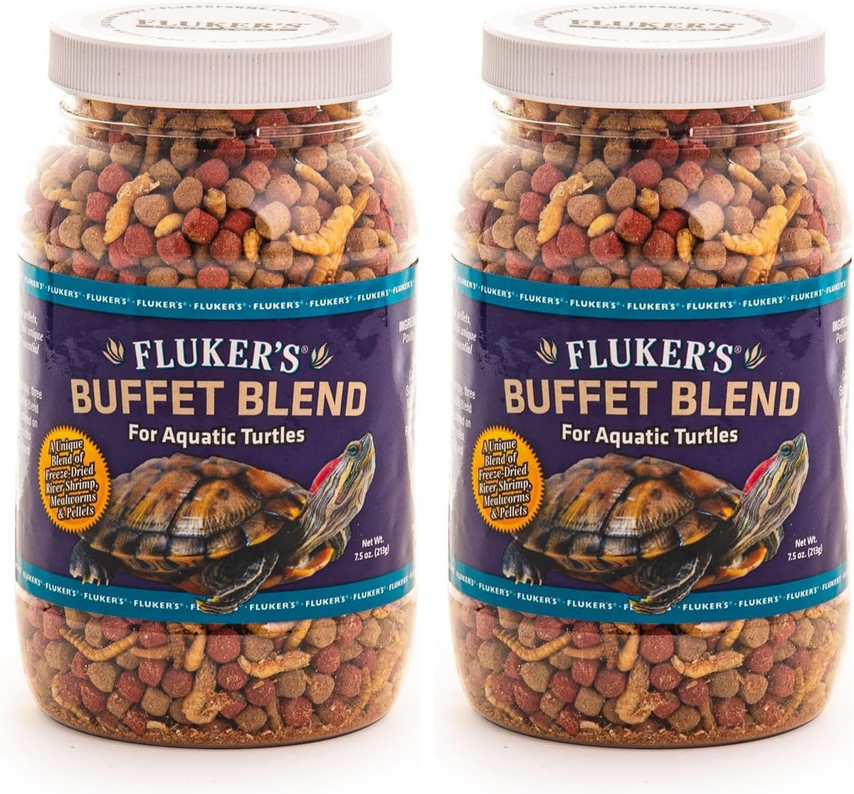 Fluker's turtle food jar displayed with feeding guide