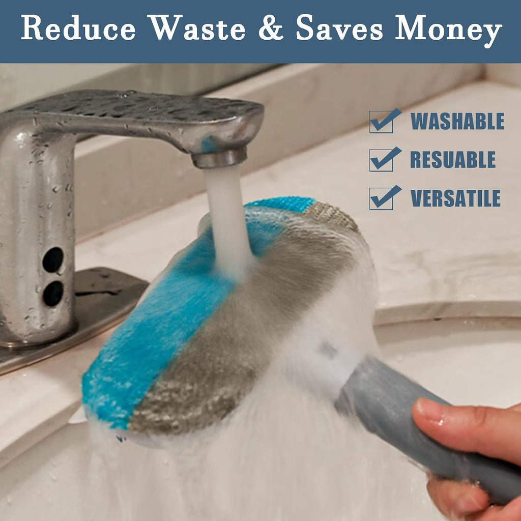 Washable pet hair remover brush being rinsed clean under running tap water