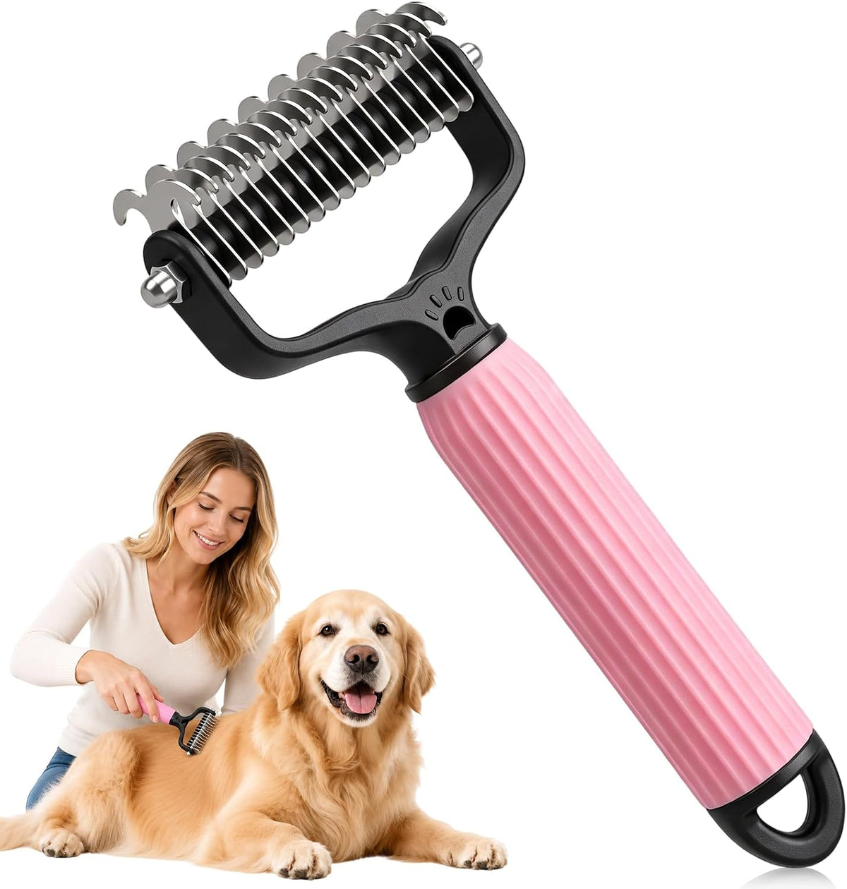 Pet Grooming Brush, Double-Sided Deshedding Dematting Tool for Dogs & Cats, Detangling Tool For Matted Fur, Ideal For Medium Or Long Haired Breeds (Blue) - Image 10