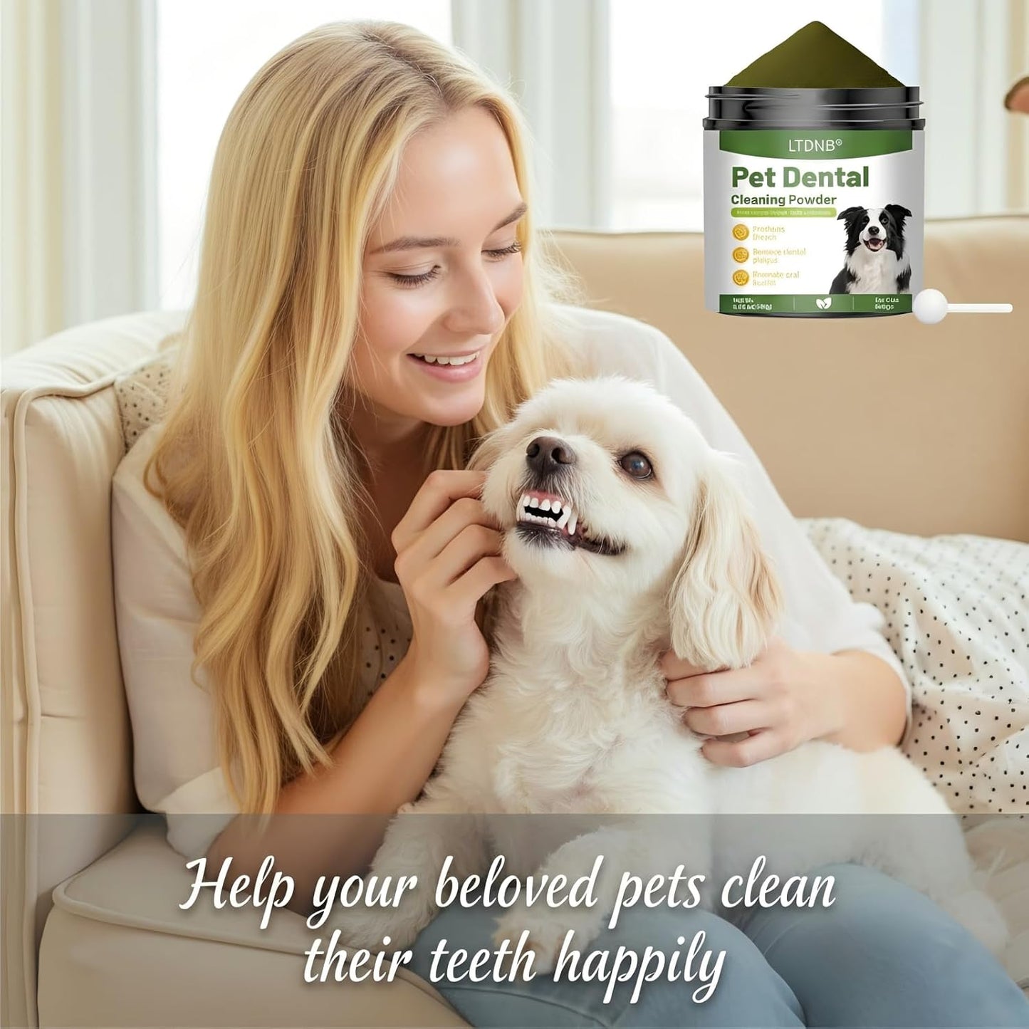 LTDNB pet dental cleaning powder side label instructions and details