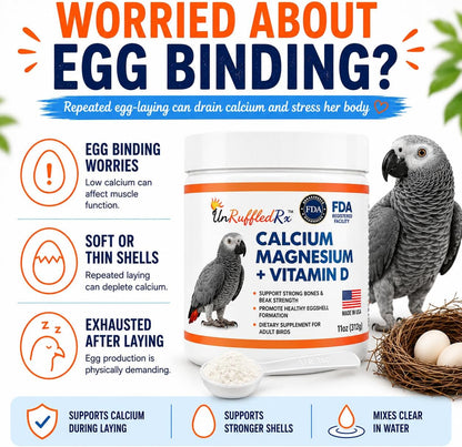 UnRuffledRx calcium magnesium and vitamin D3 supplement powder for companion bird bone health