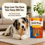 Three pack of Jack And Pup hard yak cheese stick treats for small dogs showing natural yellow color and size consistency.