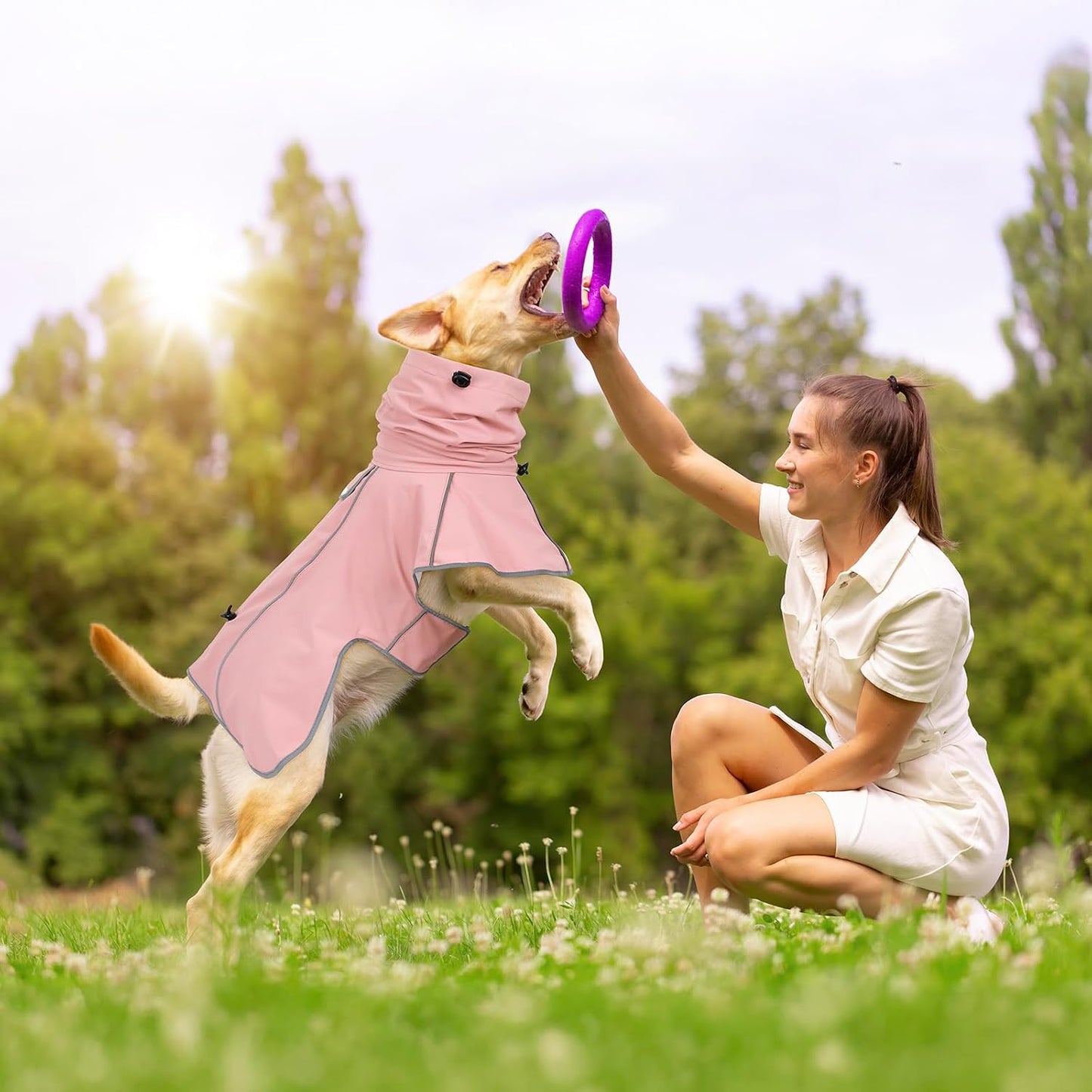 Ezierfy pet rain apparel close up of the durable coated waterproof fabric