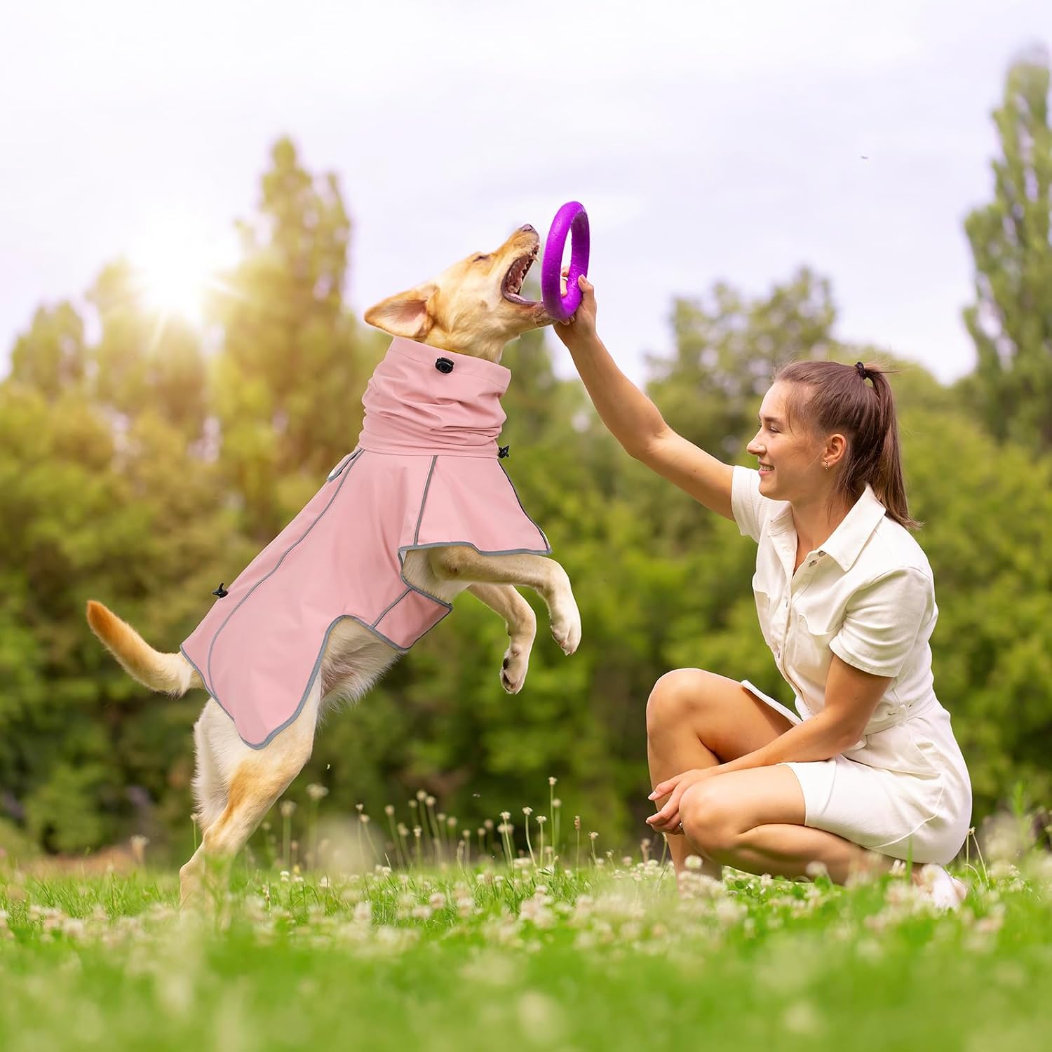 Ezierfy pet rain apparel close up of the durable coated waterproof fabric