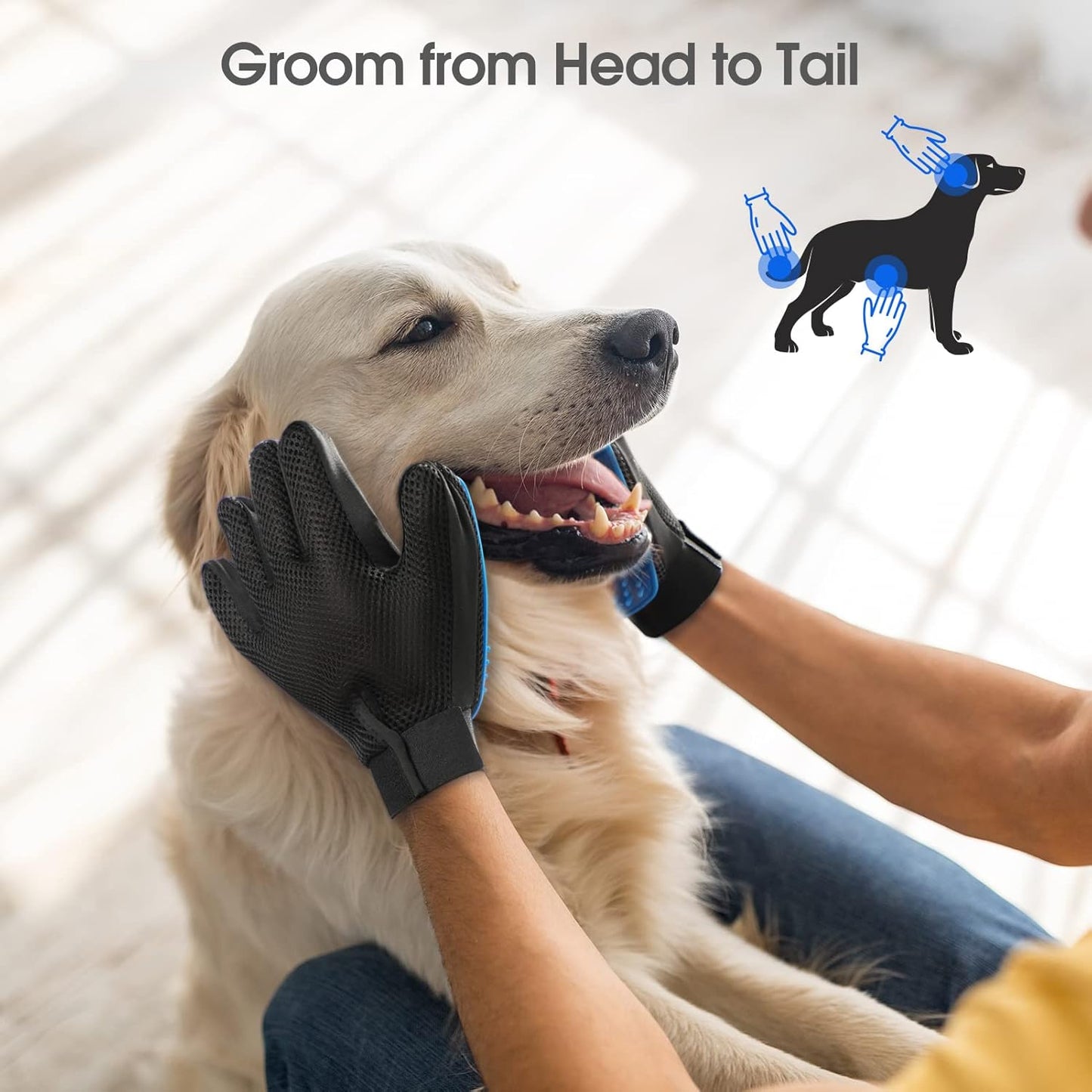 Five finger design pet bath brush glove removing loose fur.