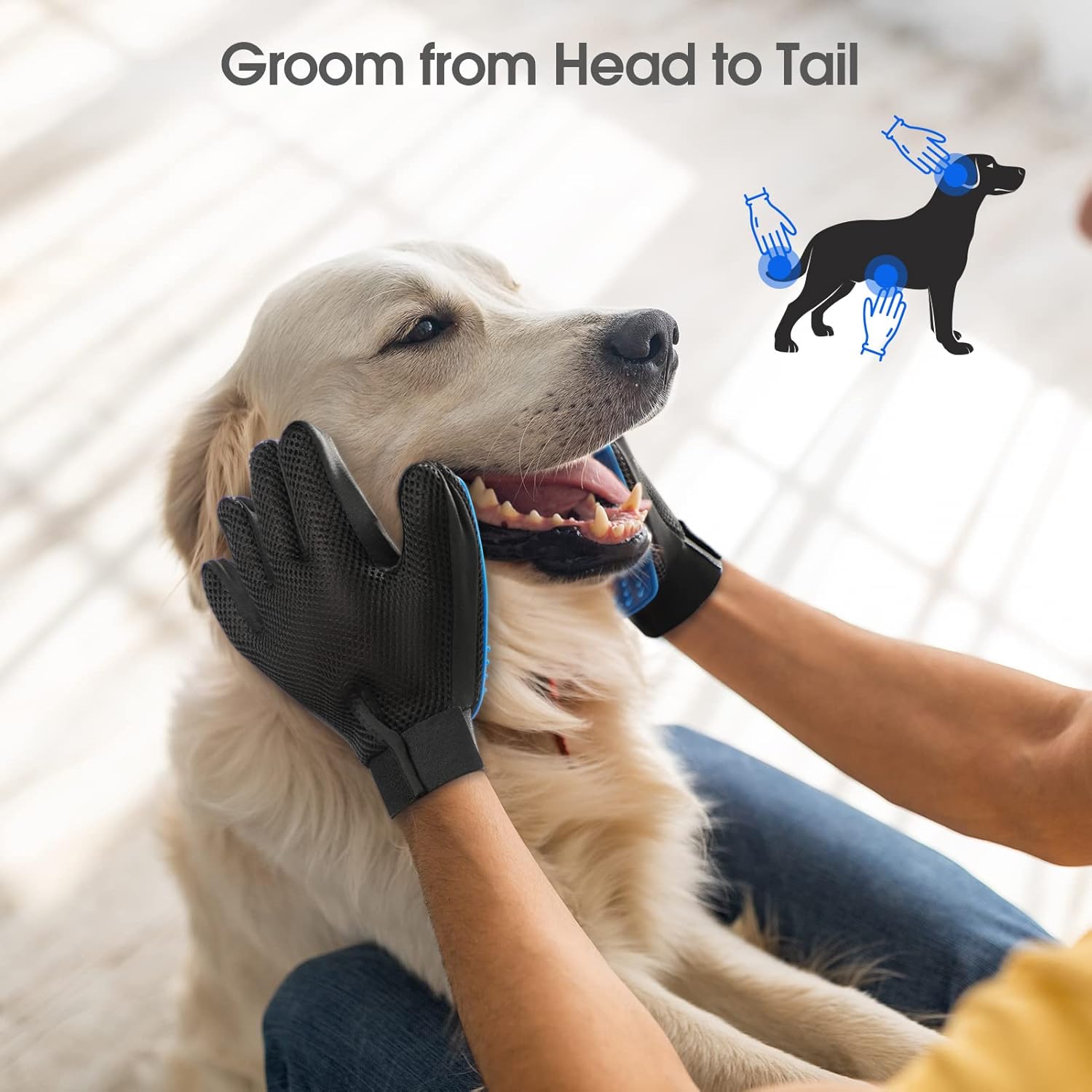 Five finger design pet bath brush glove removing loose fur.