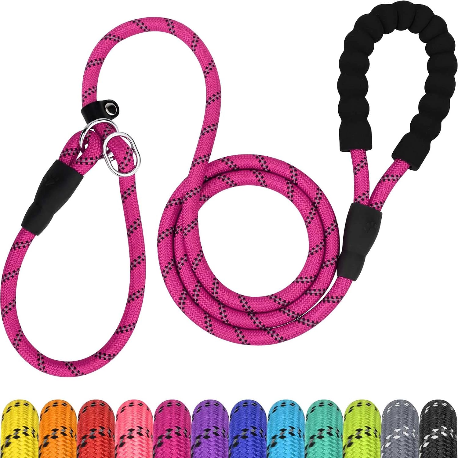 TagME slip dog lead hot pink front view showing padded handle
