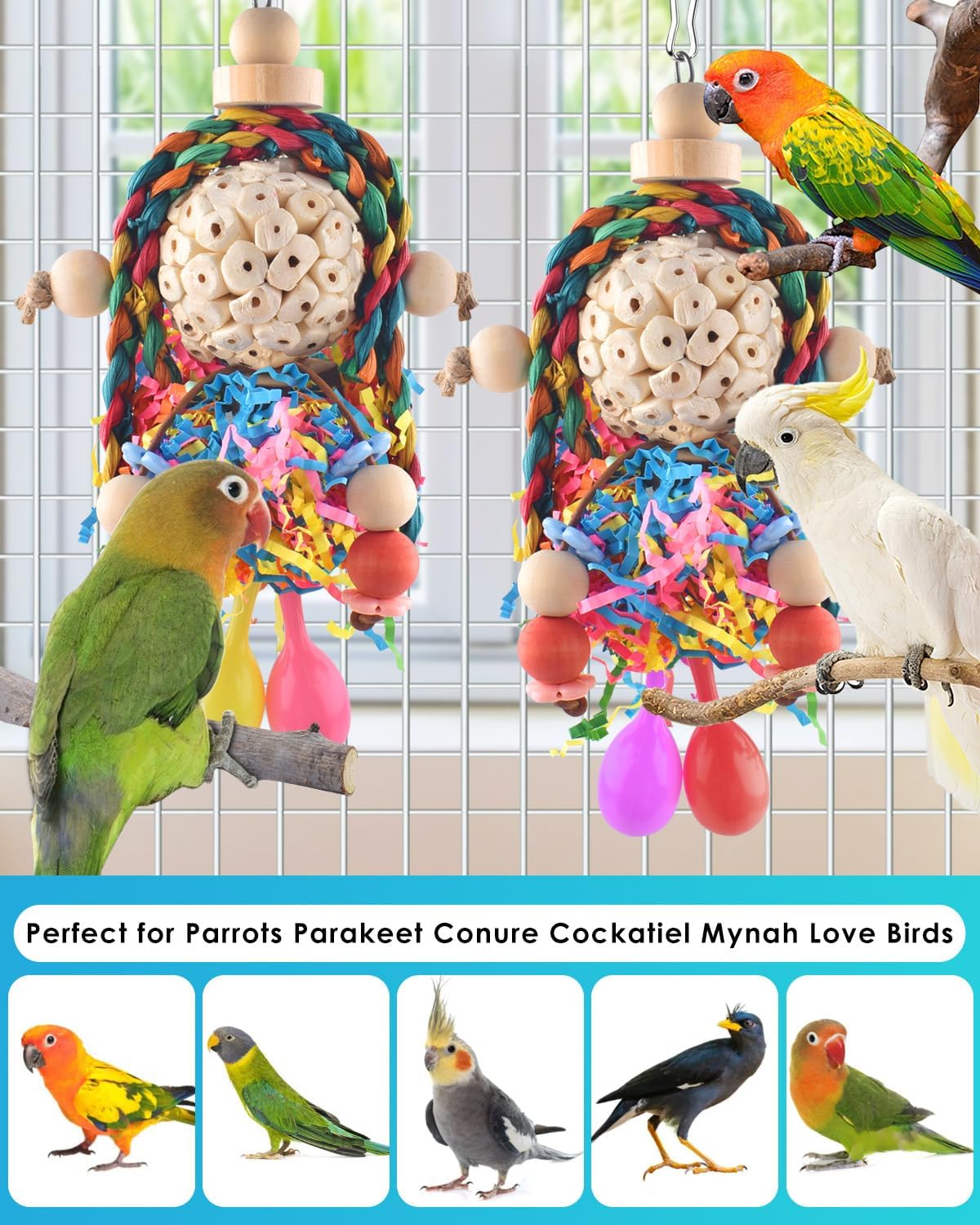 Detailed view of non-toxic edible dye paper strips on bird toy
