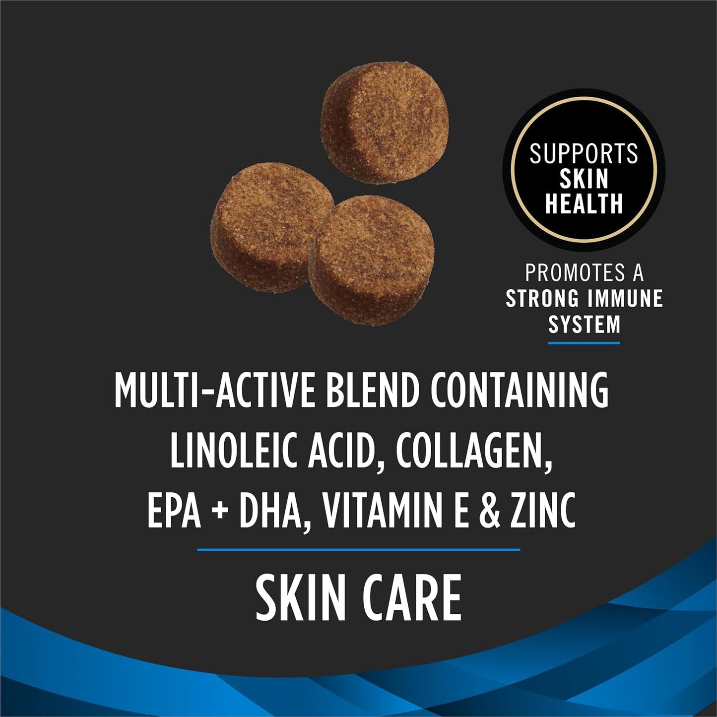 Purina Pro Plan Skin Care soft chews packaging showing omega three ingredients