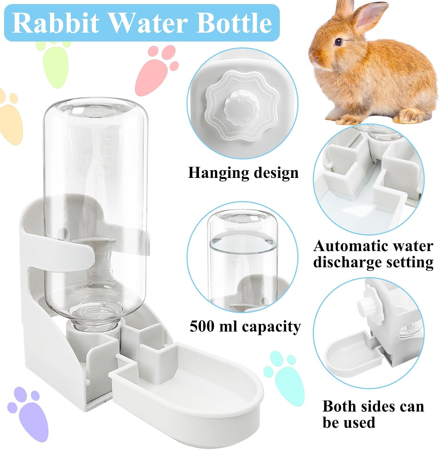 kathson Rabbit Water Dispenser for Cage 17 Oz Hanging Guinea Pig Water Bottle No Drip Gravity Automatic Bunny Water Bottle No Leak Small Animal Water Bottle for Chinchilla Ferret HamsterWhite - Image 5
