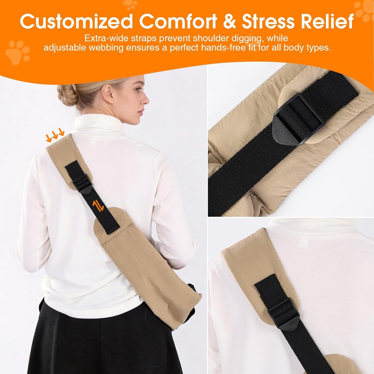 Small dog sitting inside Pawpubby caramel travel sling