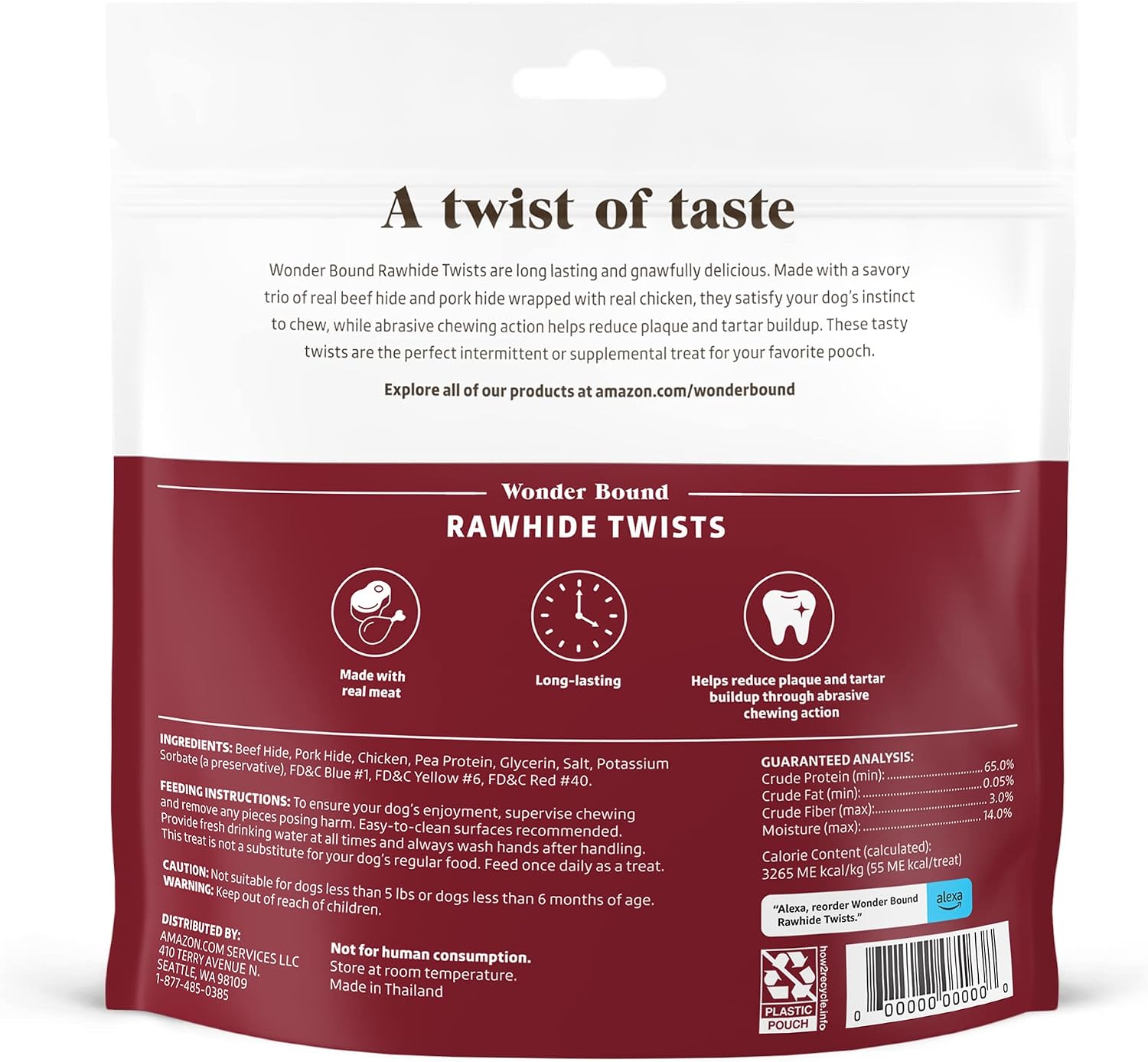 Wonder Bound dog rawhide sticks showing the twist texture