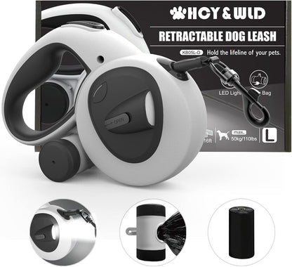 HCY&WLD Upgrade 4-in-1 Retractable Dog Leash with LED Light & Dispenser & Poop Bags, 16 ft Heavy Duty Dog Leash with Anti-Slip Handle for Dogs up to 44 lbs, 360 degrees Tangle-Free, One Button Brake & Lock - Image 9