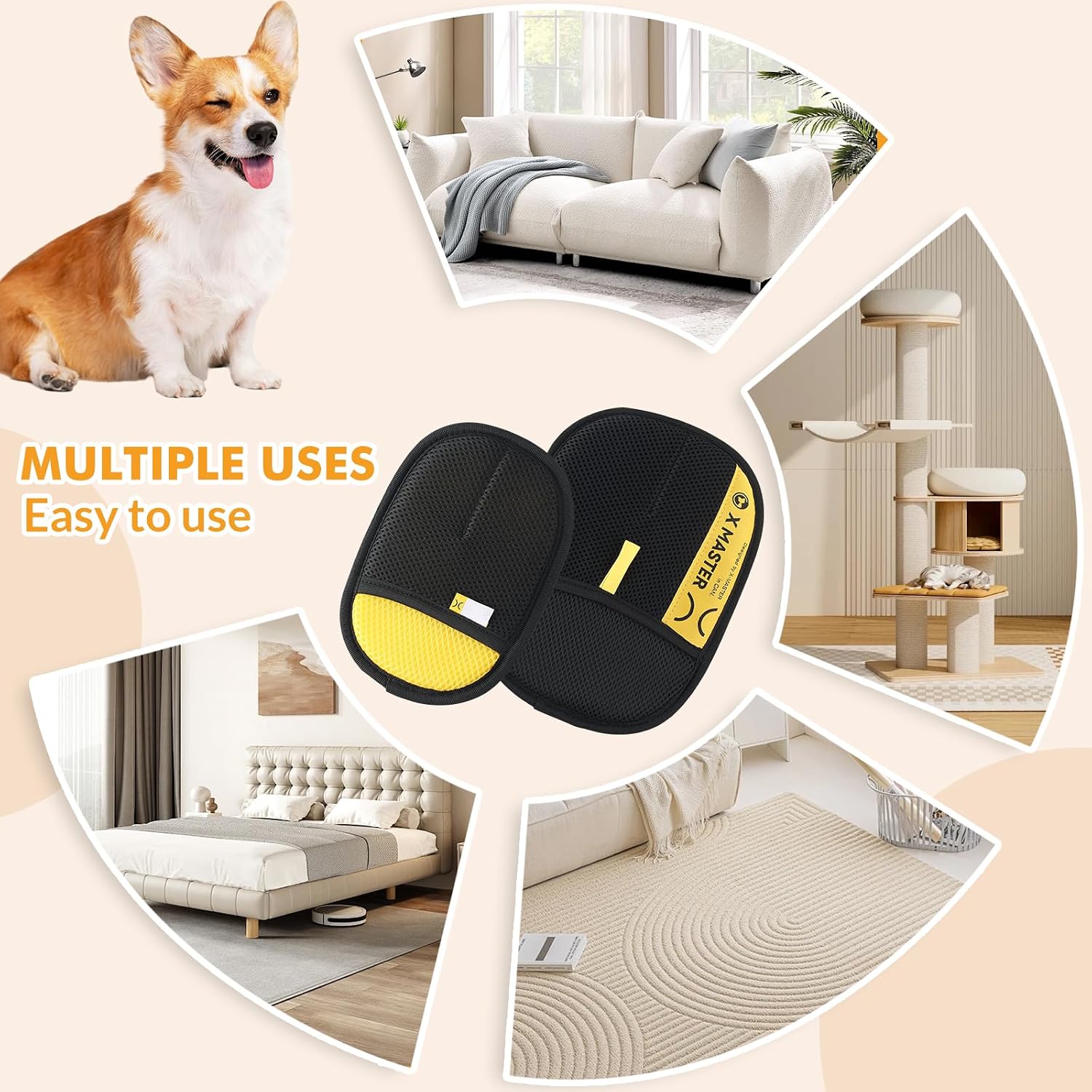 Electrostatic pet hair removal glove cleaning carpet and clothing