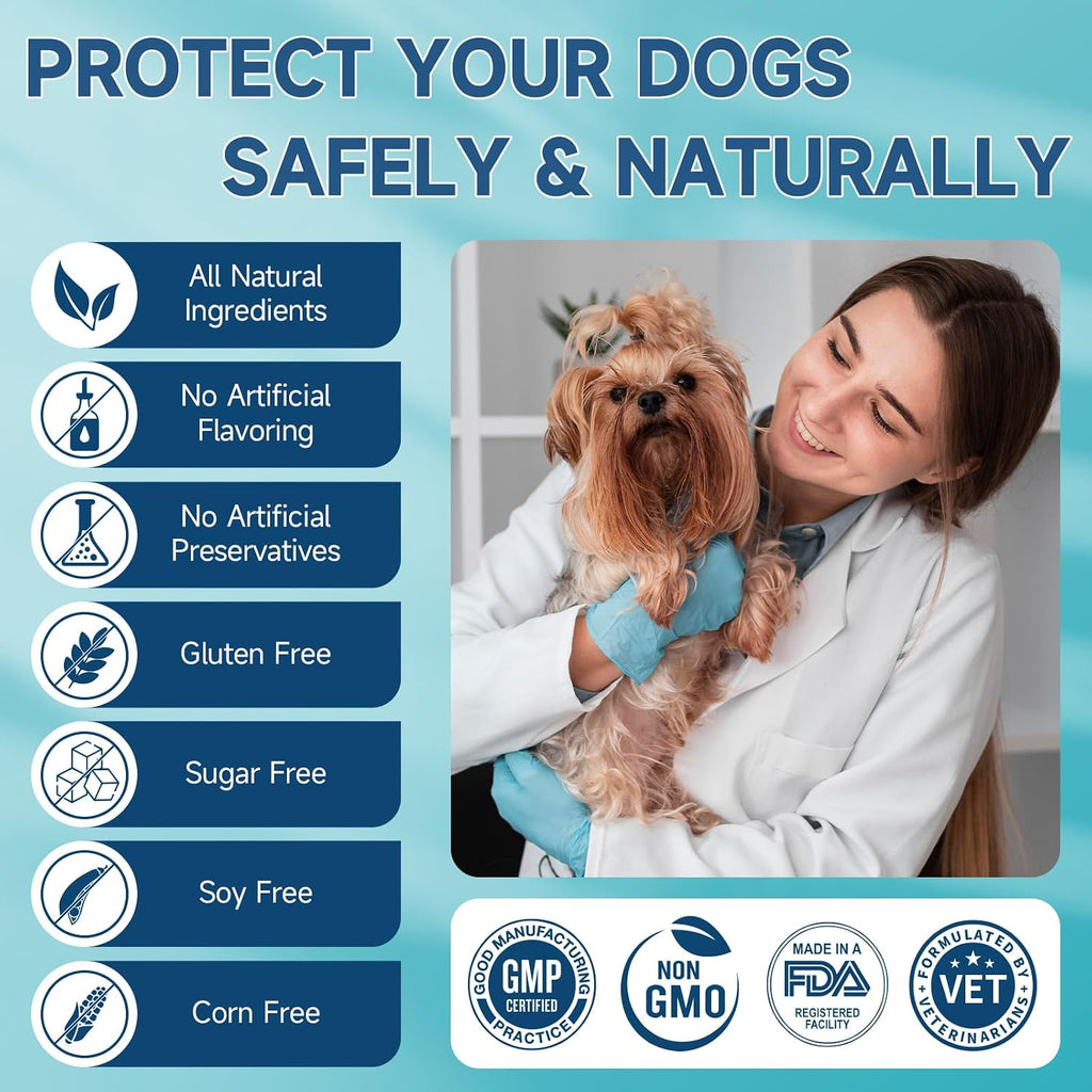 Dog enjoying a chicken-flavored Woyamay oral flea treat for skin and coat health.