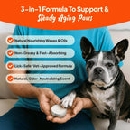 Dog paw being treated with Vets Preferred 3-in-1 balm