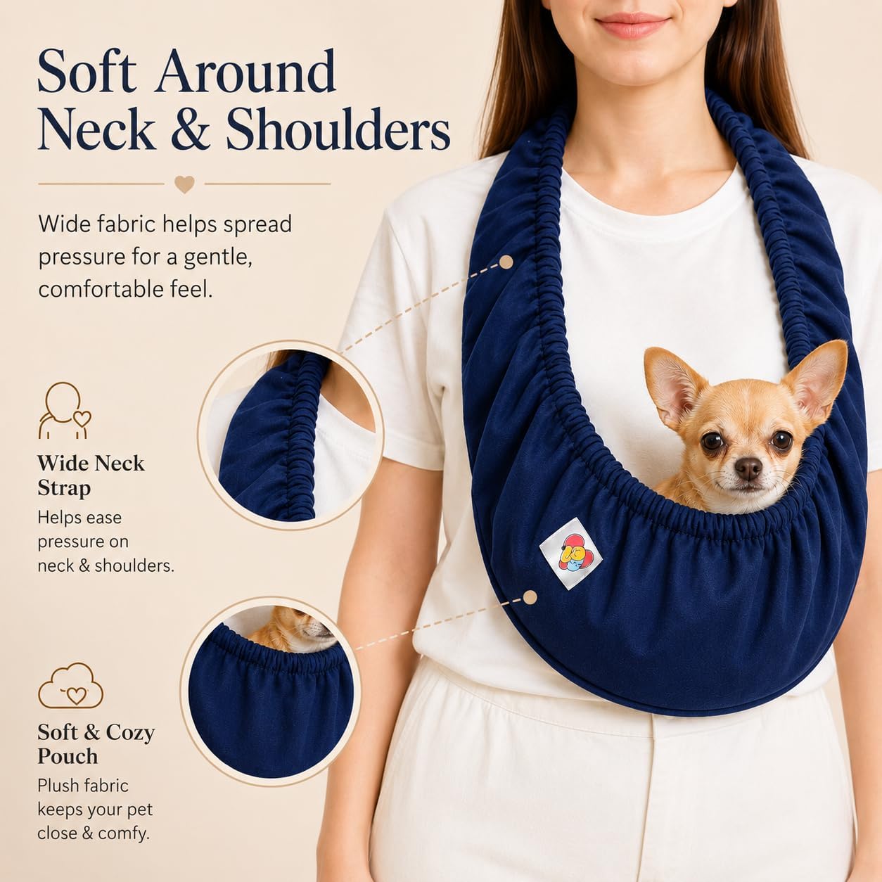 Hands-free dog sling carrier with adjustable strap
