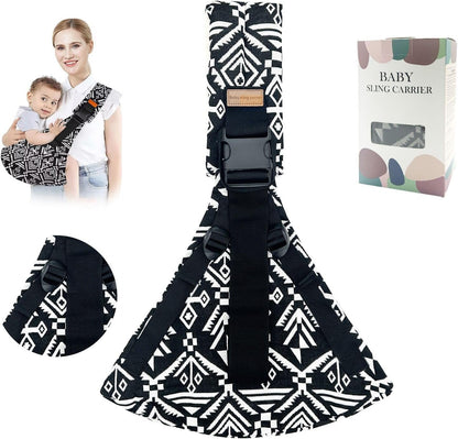 Jamyum baby sling carrier front view showing secure adjustable straps on a caregiver.