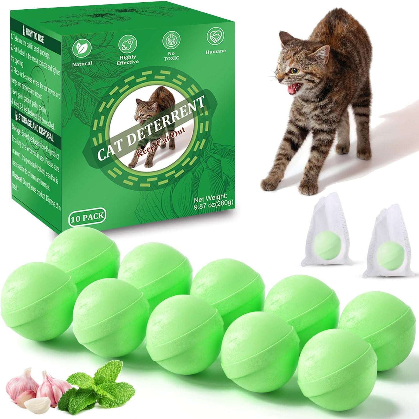 Mimo Style natural peppermint oil cat deterrent balls 10 pack front view