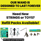 Repounce extra long cat string toy with attached natural feather teaser for indoor adult cat exercise.
