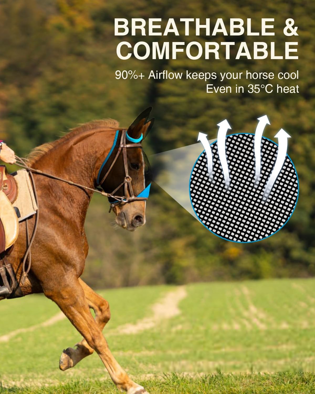 Side profile of Hilltown horse mask with adjustable straps