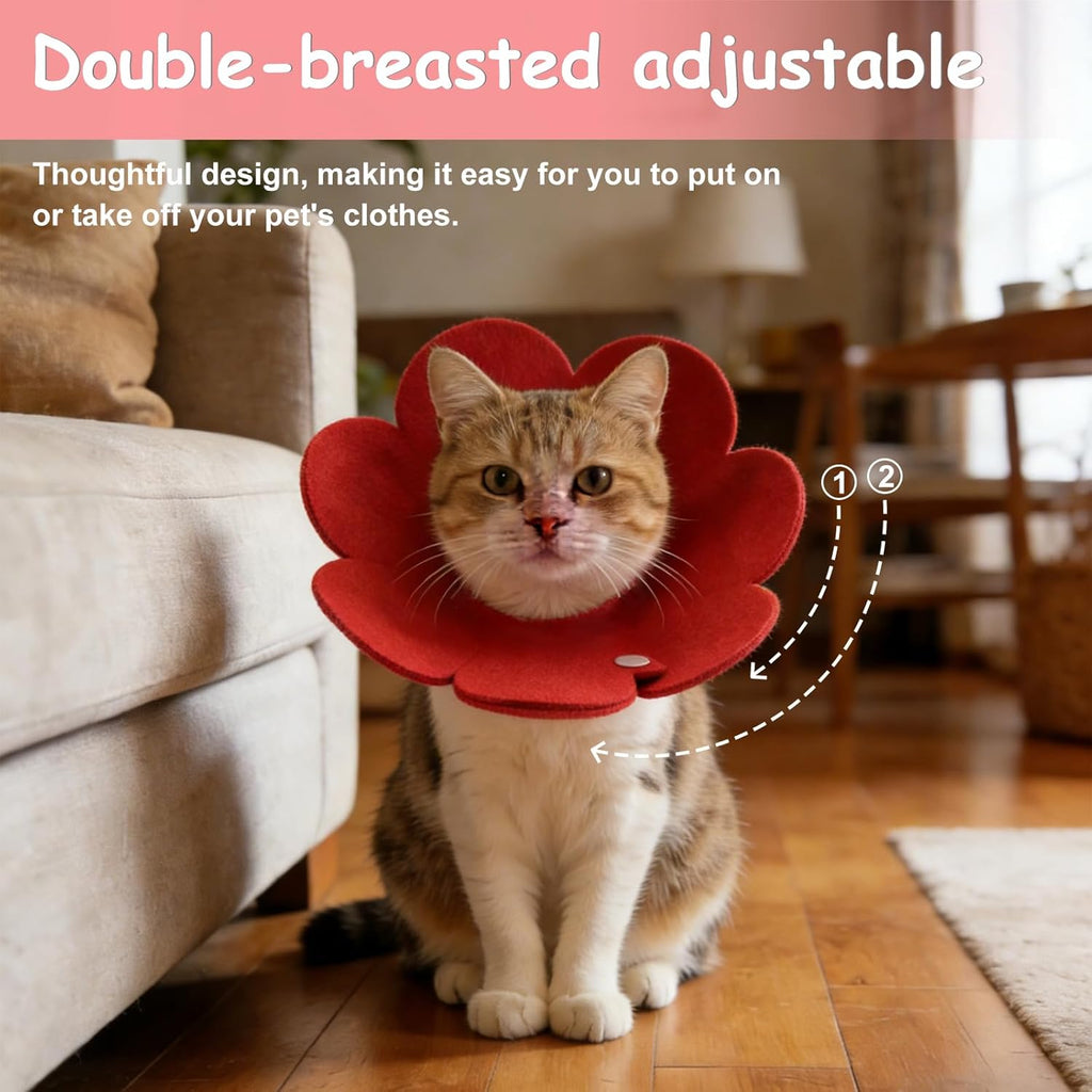 Two pieces of PETAXCELL soft felt Elizabethan collars laid out in yellow and pink colors.