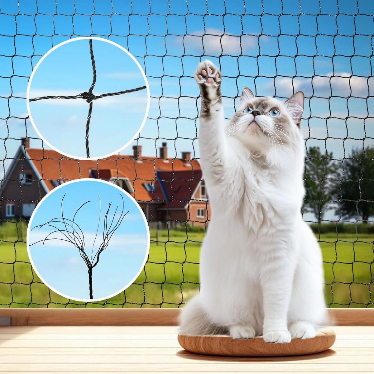 Piowet steel reinforced cat netting for balcony safety view