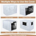 Anxiety relief dog crate canopy in blue vertical stripes style