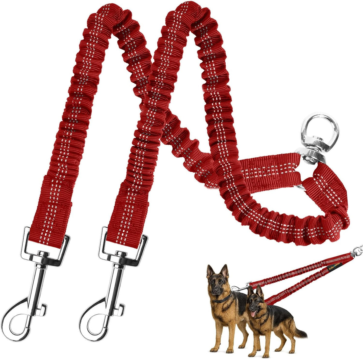 MingXpet 2 Dog Leash, Dog Leash for 2 Dogs, 360 degrees Swivel No Tangle Double Walking Training Leashes for Small Dogs, Comfortable Shock Absorbing Reflective Bungee, Pink - Image 12