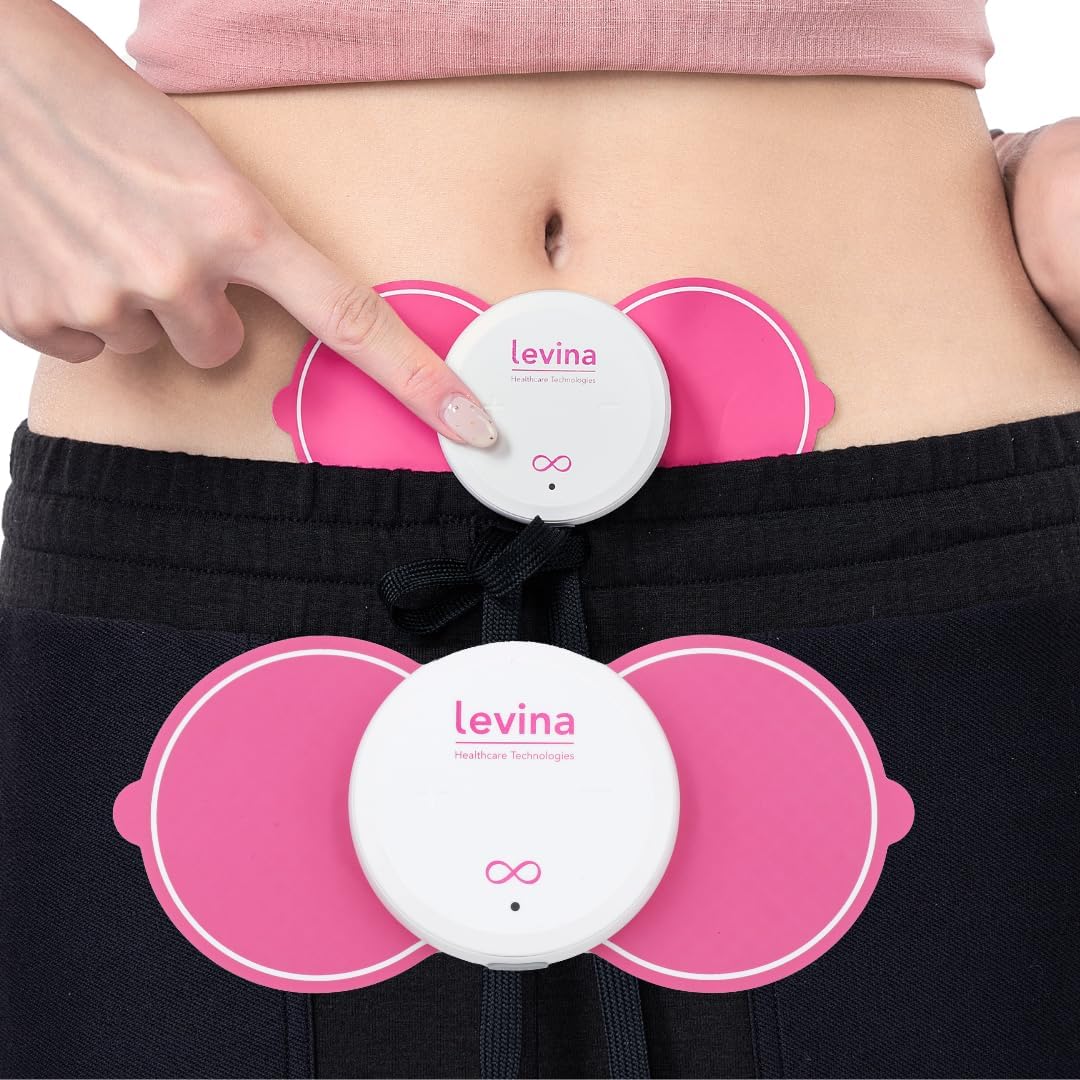 Levina wireless menstrual period relief device front view showing magnetic connection