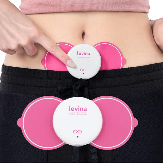 Levina wireless menstrual period relief device front view showing magnetic connection