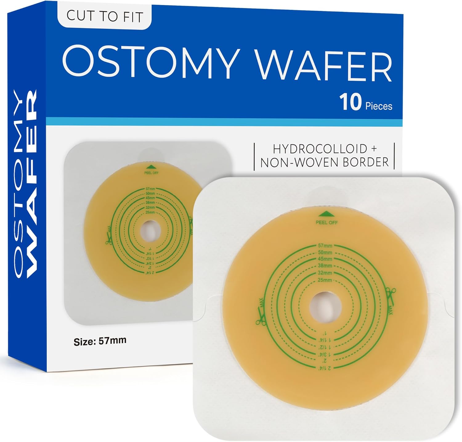 LotFancy two piece ostomy skin barrier box front view authentic hydrocolloid stoma wafers