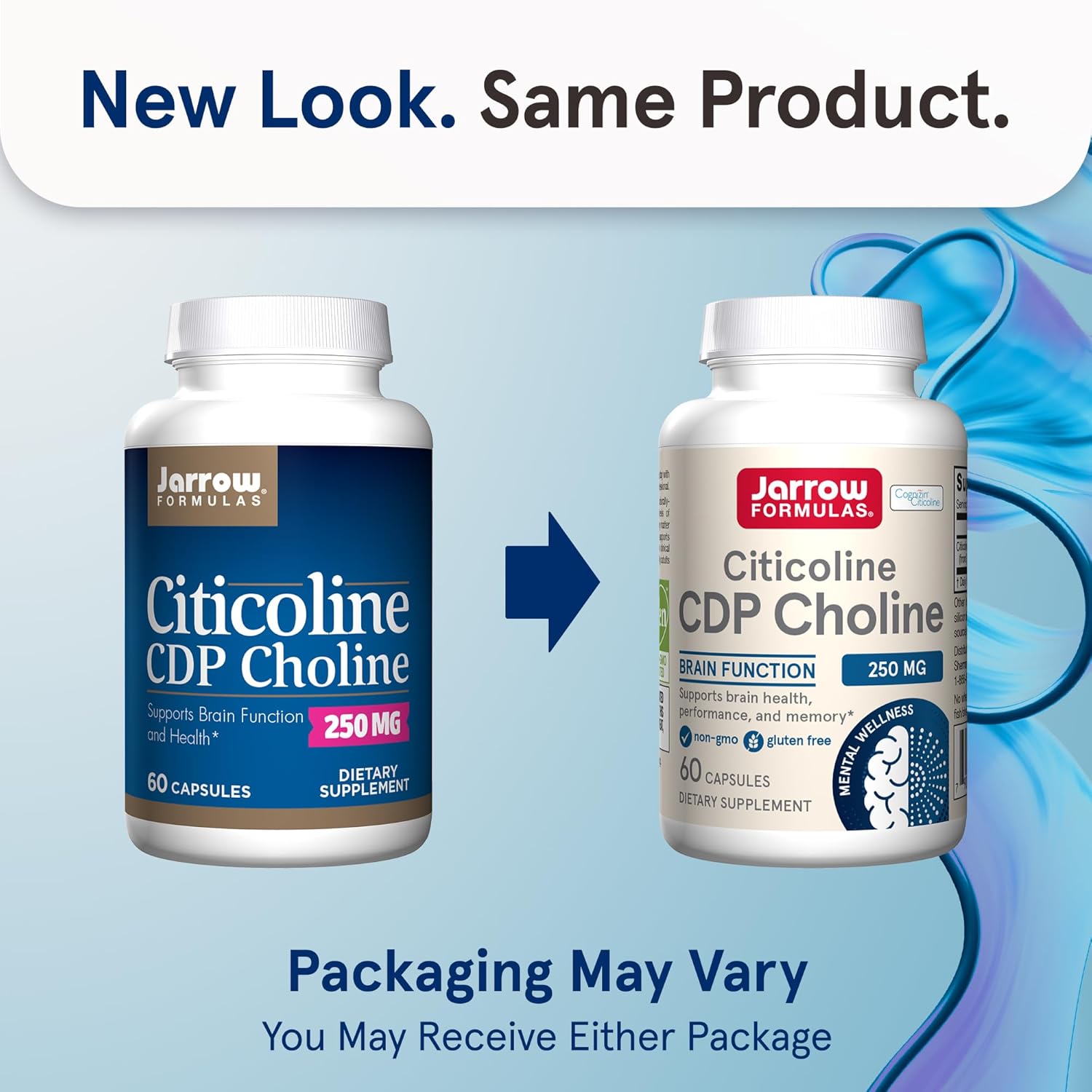 Side label showing cytidine 5-diphosphocholine ingredients of Jarrow Formulas Citicoline capsules.