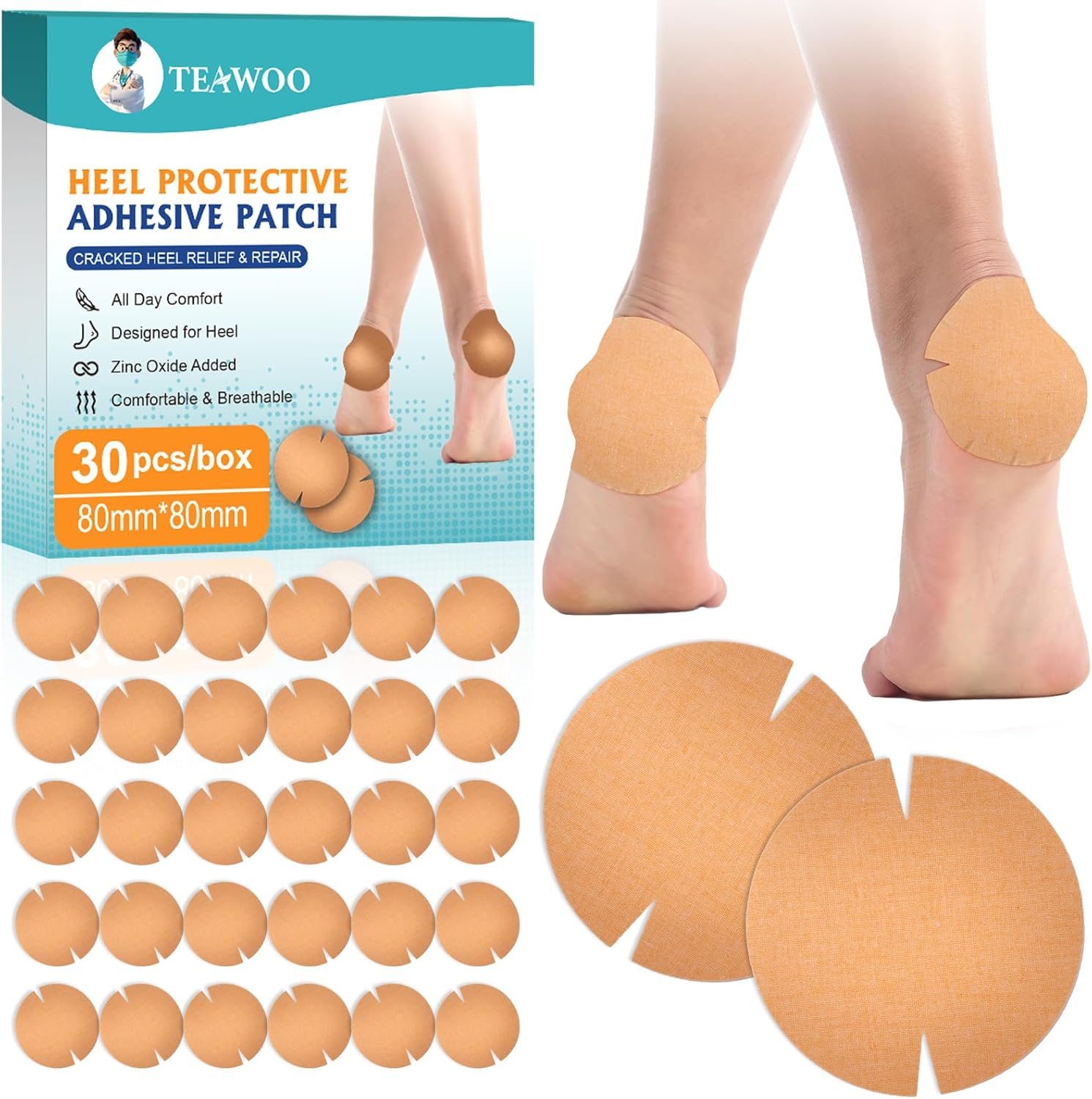 TEAWOO cracked heel treatment patches front view showing the box packaging.