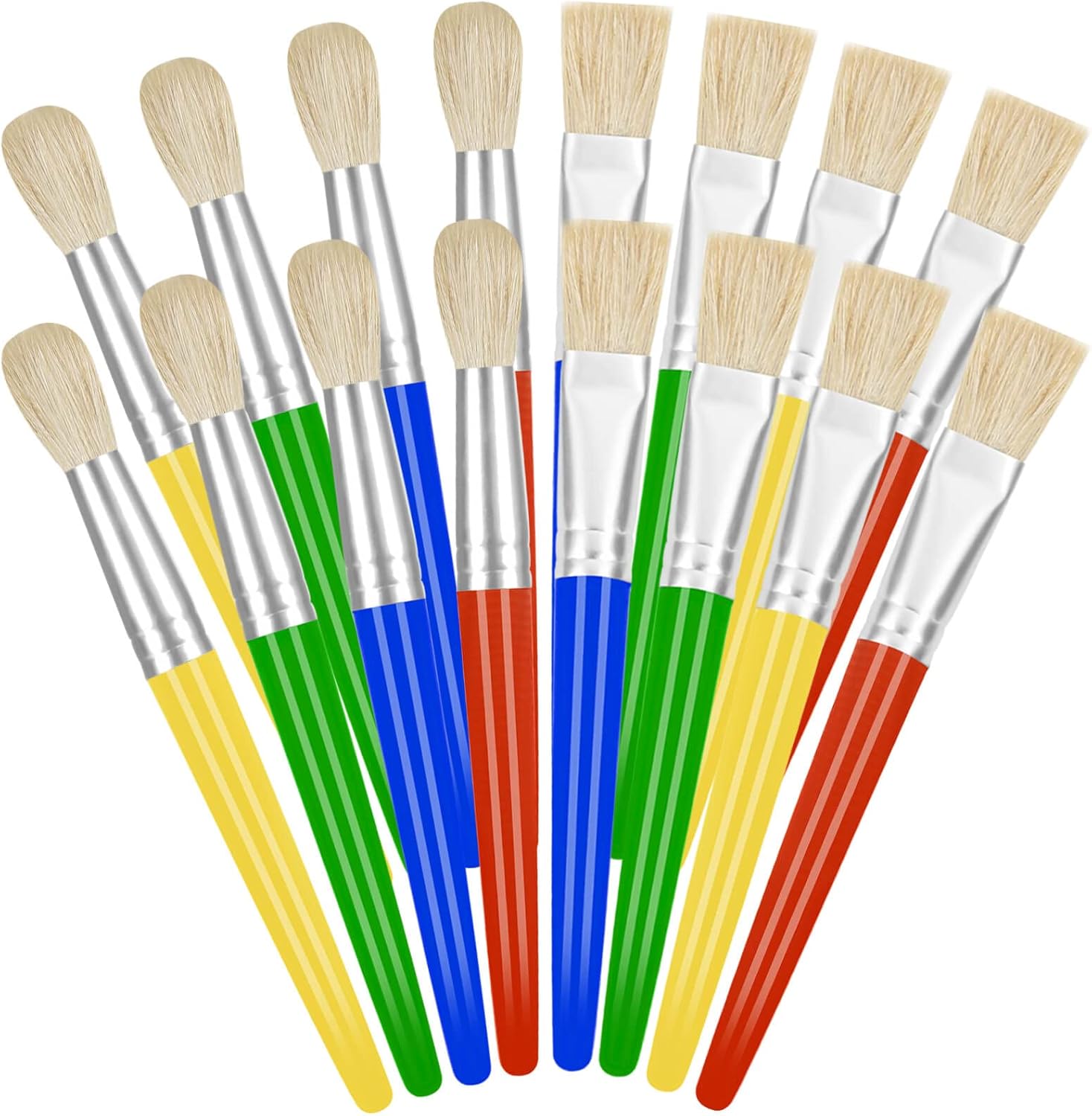 YGAOHF 16 piece kids paint brushes front view showcasing colorful chubby handles